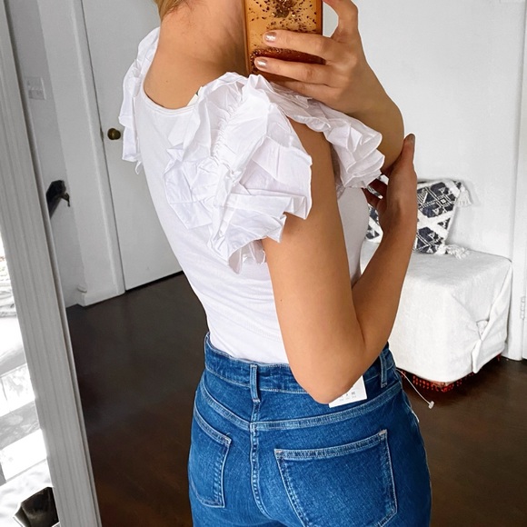 🐚 ZARA WHITE BUTTERFLY SLEEVE RIBBED BODYSUIT! - Picture 3 of 16